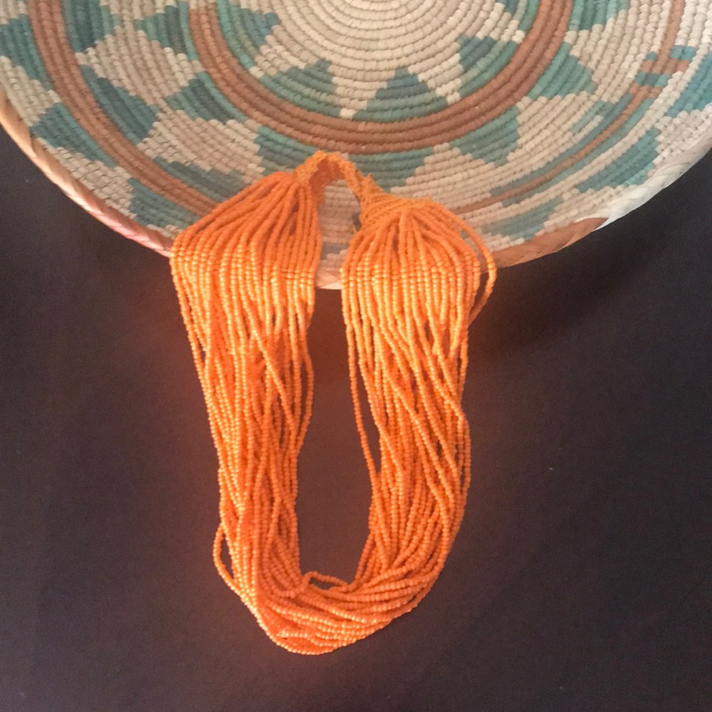 Beautiful orange seed bead multi strand necklace